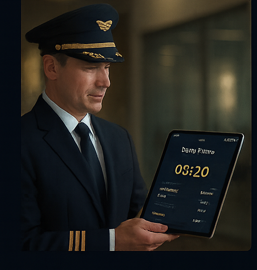 Captain Decision app interface — duty & rest compliance